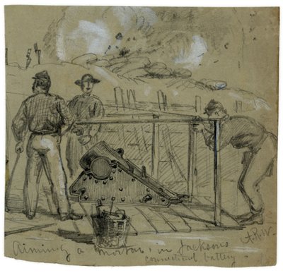 تهدف هاون الاتحاد بقياس 8 بوصات في الخنادق خارج بطرسبورغ ، فرجينيا ، كما رسمها ألفريد ر. بواسطة ألفريد رودولف واود